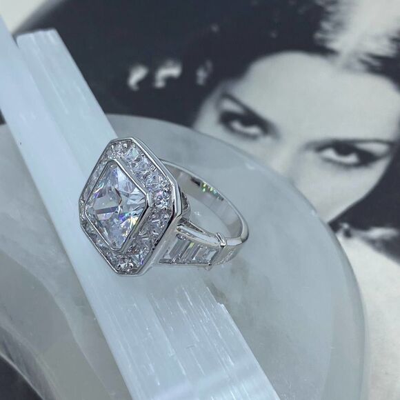 Clear CZ Statement Ring – Rhodium Brass Setting, Sizes 5 & 9 - Picture 6 of 7